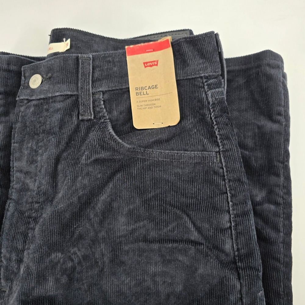 Levi's Ribcage Bell Corduroy Pant Women Super High Rise Black 31x32 MSRP $79 NWT
